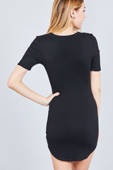 Short Sleeve Round Neck Rayon Spandex Rib Mini Dress