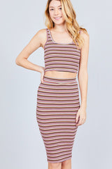 Double Scoop Neck Crop Top Pencil Midi Skirt