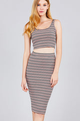 Double Scoop Neck Crop Top Pencil Midi Skirt