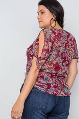 Plus Size Multi Self Tie Sleeves Floral Chiffon Top