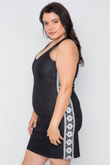 Plus Size Black Crochet Detail Denim Mini Dress