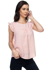 Ruffle Sleeve Stripe Top