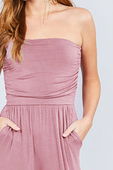 Strapless Tube Top W/front Slanted And Pocket Rayon Spandex Jumpsuit