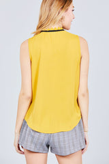 Sleeveless Contrast Tie W/lace Wool Dobby Woven Top