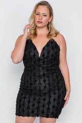 Plus Size Black Floral Lace Bodycon Cami Mini Dress