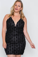 Plus Size Black Floral Lace Bodycon Cami Mini Dress