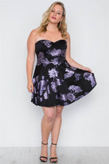 Plus Size Black Fit & Flare Floral Mini Dress