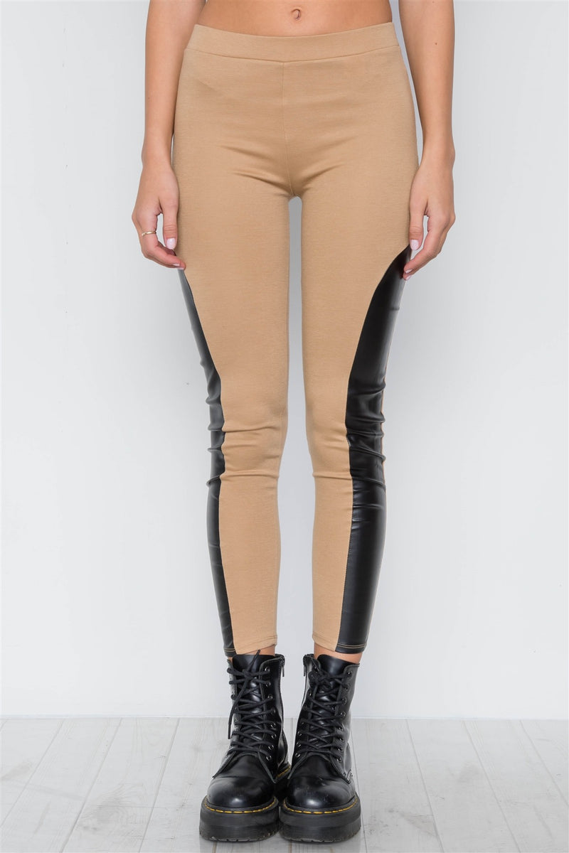 Faux Leather Sides Mid-rise Leggings