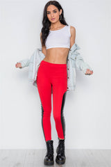 Faux Leather Sides Mid-rise Leggings