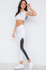 Faux Leather Sides Mid-rise Leggings