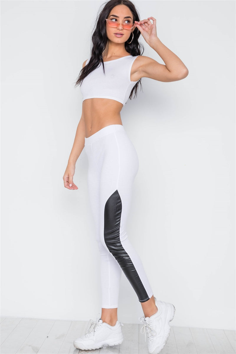 Faux Leather Sides Mid-rise Leggings