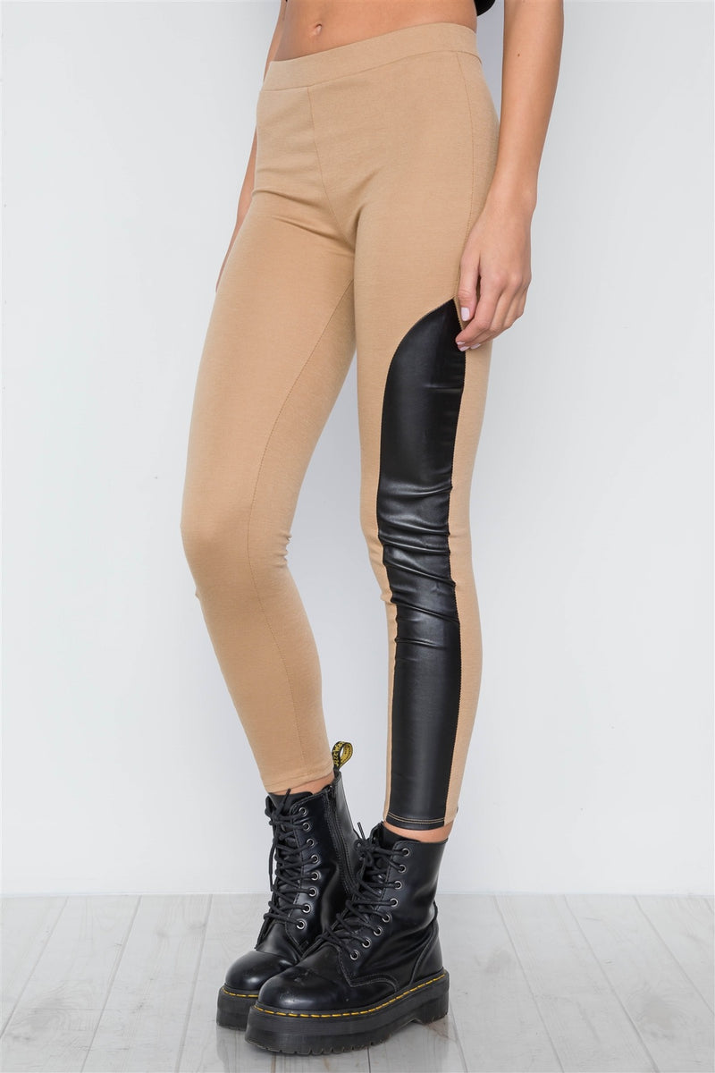 Faux Leather Sides Mid-rise Leggings