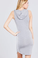 Sleeveless W/side Stripe Drawstring Hoodie Cotton Rayon Spandex Mini Dress