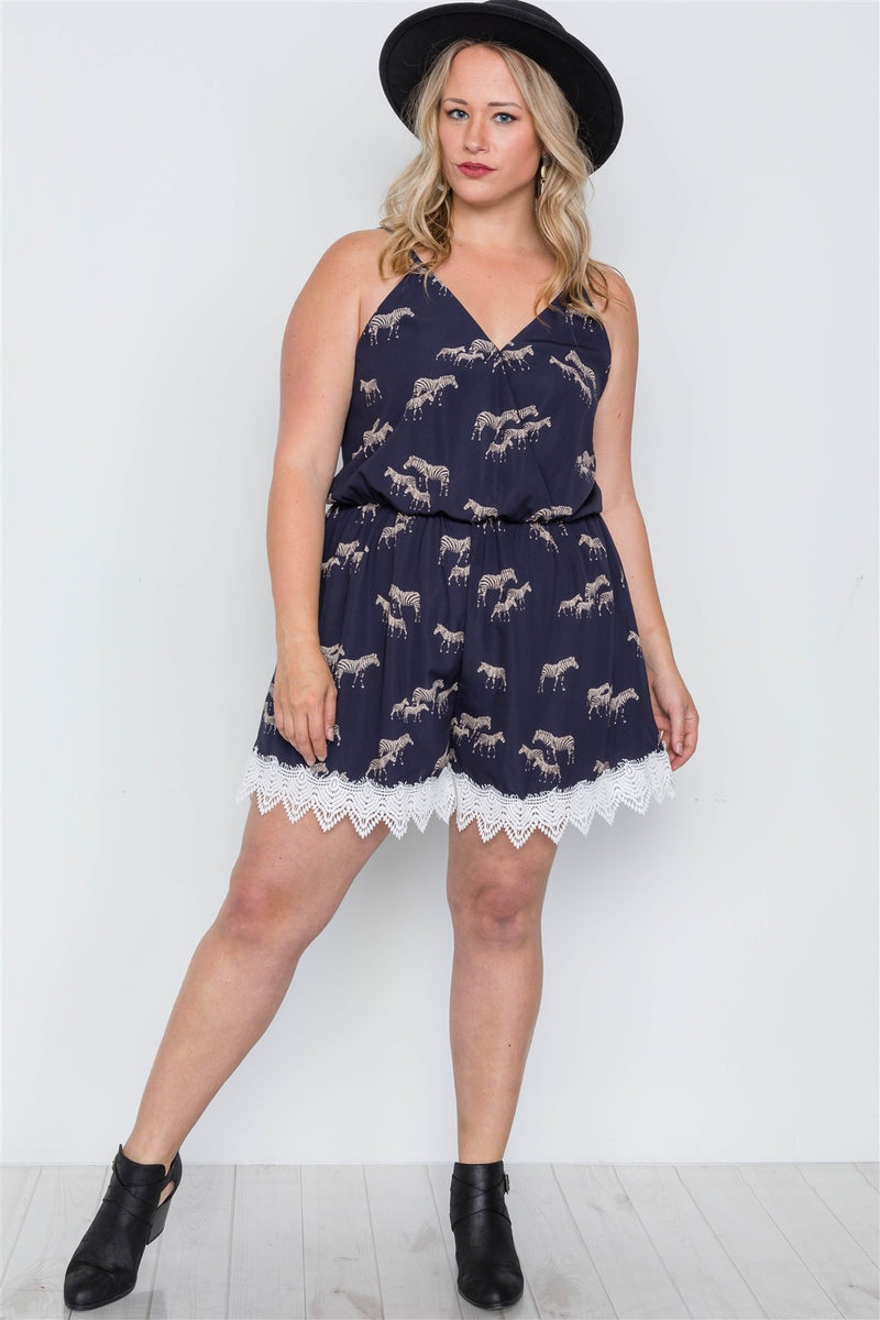 Plus Size Zebra Print Boho Romper
