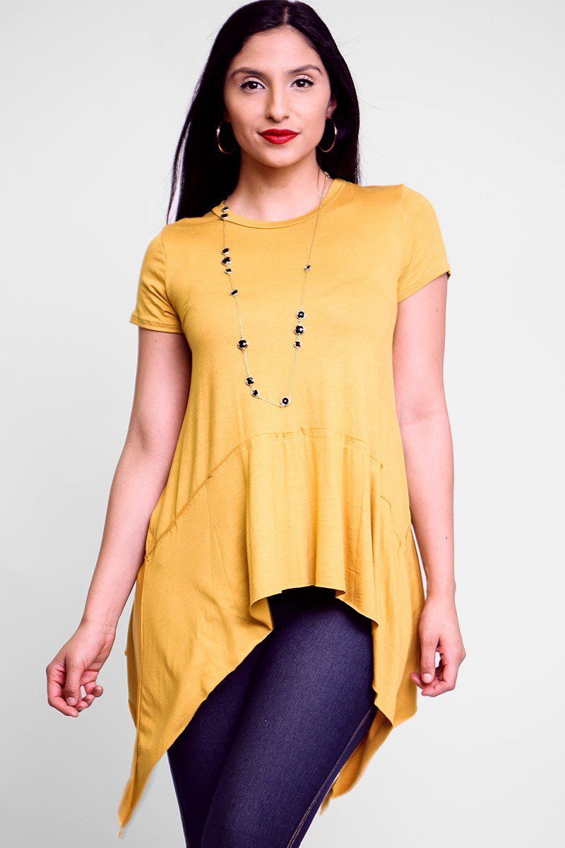Solid Knit, Tunic Top In An Oversized Fit With A Round Neckline,short Sleeves, And Asymmetrical Hem