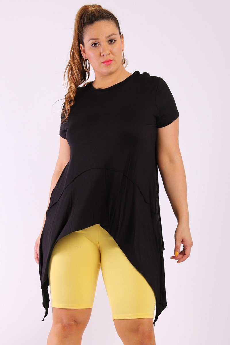 Solid Knit, Tunic Top In An Oversized Fit With A Round Neckline,short Sleeves, And Asymmetrical Hem