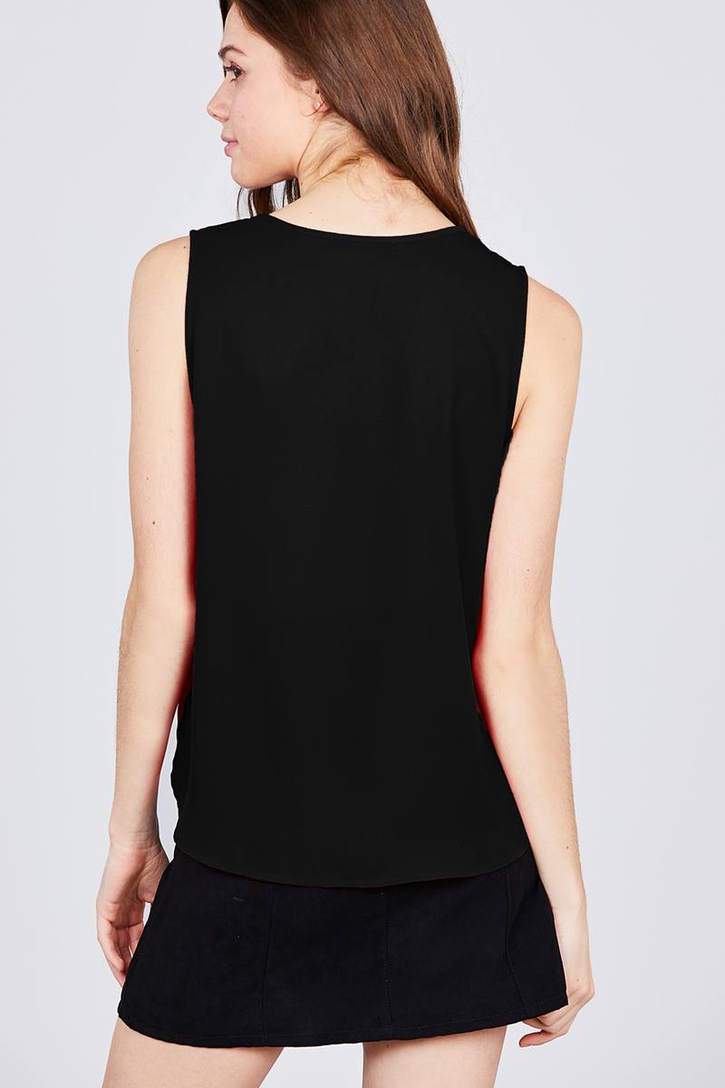 Sleeveless V-neck Woven Top