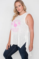 Plus Size Off White Knit Graphic Tank Top
