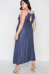 Plus Size Navy Cami Floral Embroidery Boho Maxi Dress