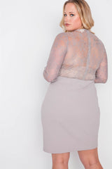 Plus Size Combo Lace Long Sleeve Dress
