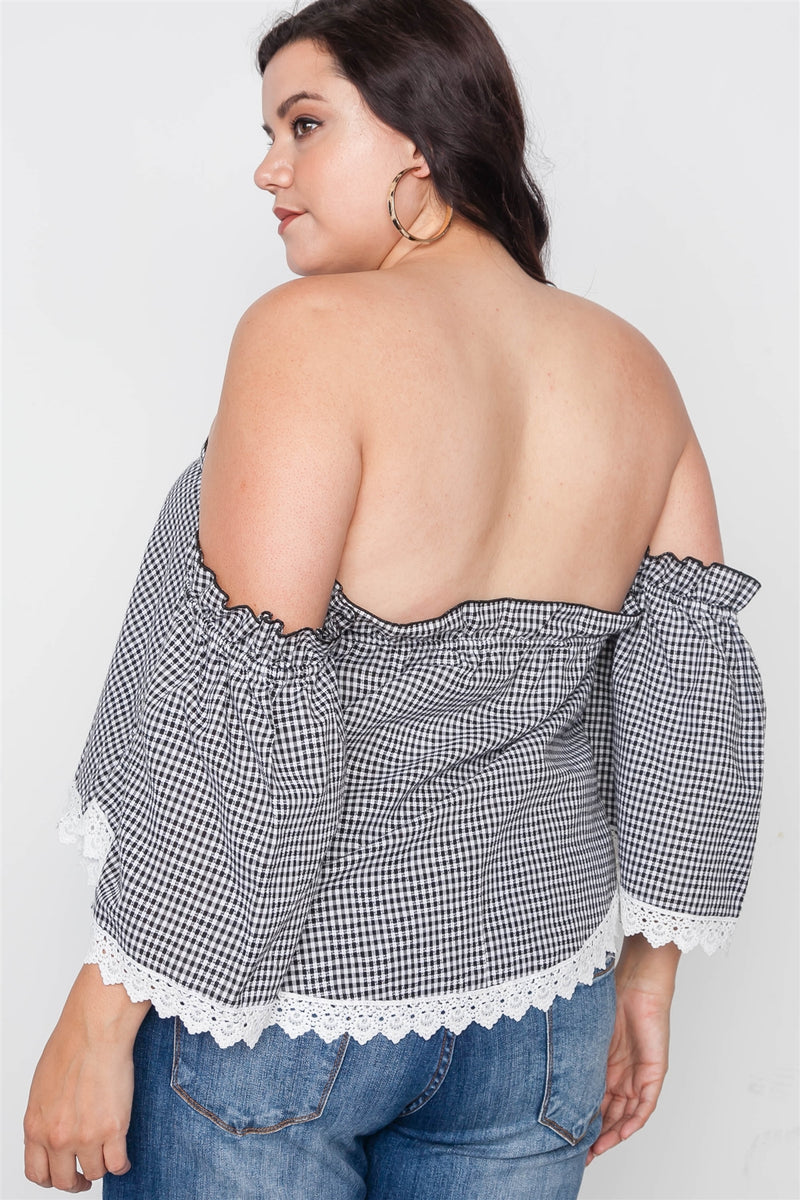 Plus Size Gingham Off-the-shoulder Top