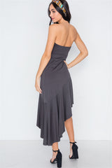 Strapless Flounce Hem Solid Dress