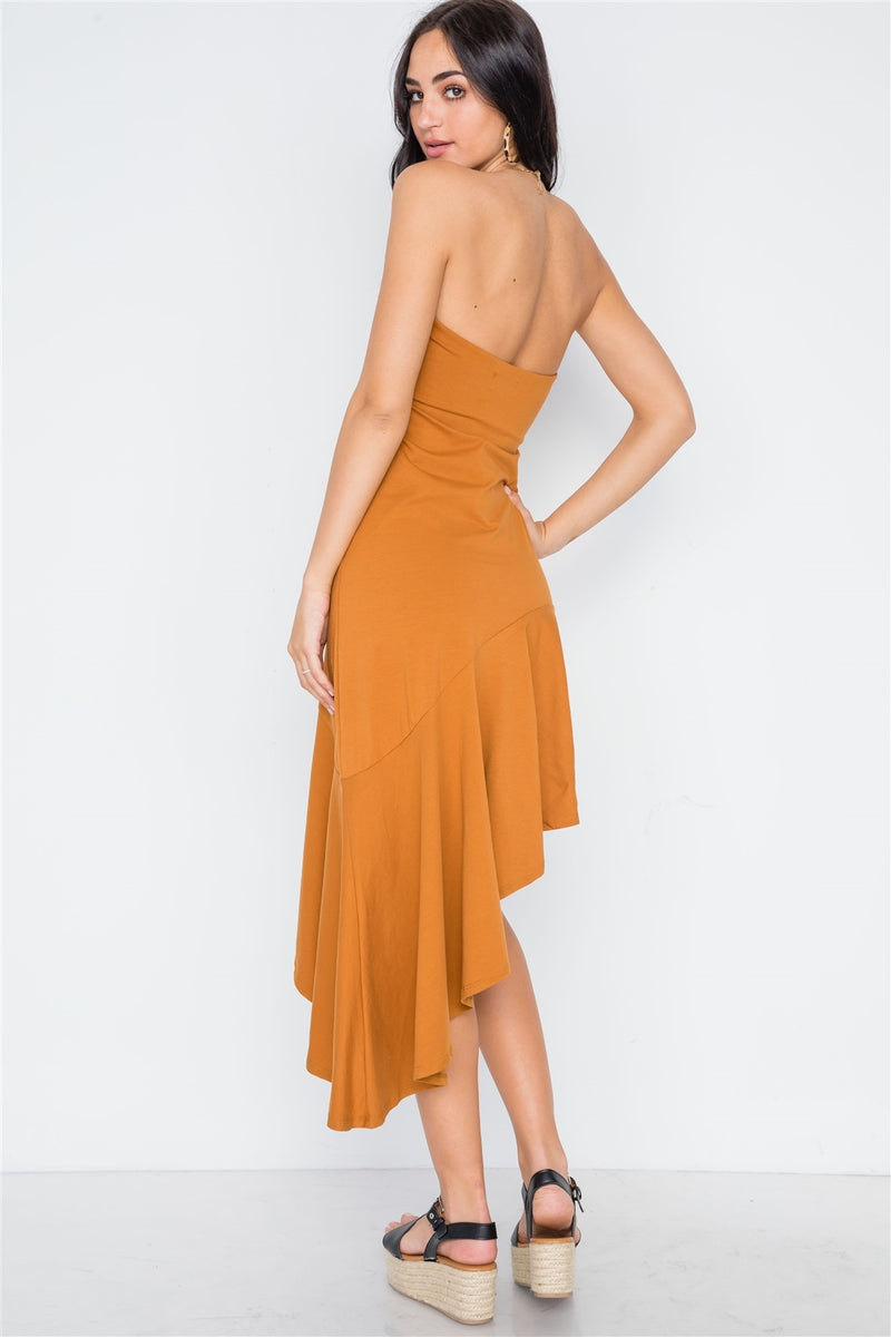 Strapless Flounce Hem Solid Dress