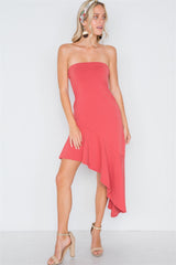 Strapless Flounce Hem Solid Dress