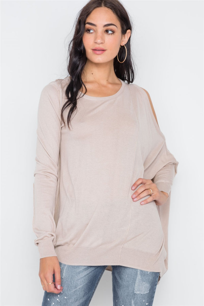 Asymmetrical Hem Seamed Sweater