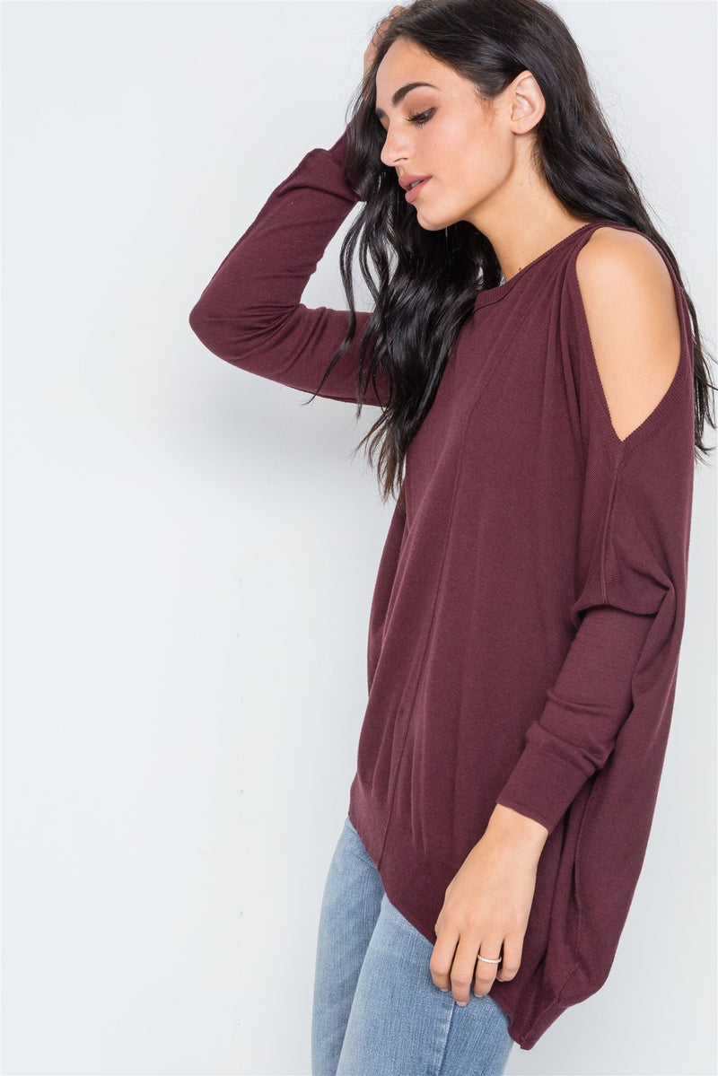Asymmetrical Hem Seamed Sweater