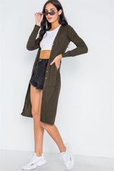 Button Front Long Line Cardigan