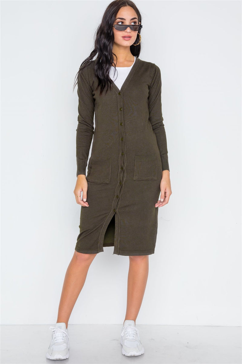 Button Front Long Line Cardigan