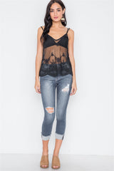 Black Sheer Embroidery Cami Top