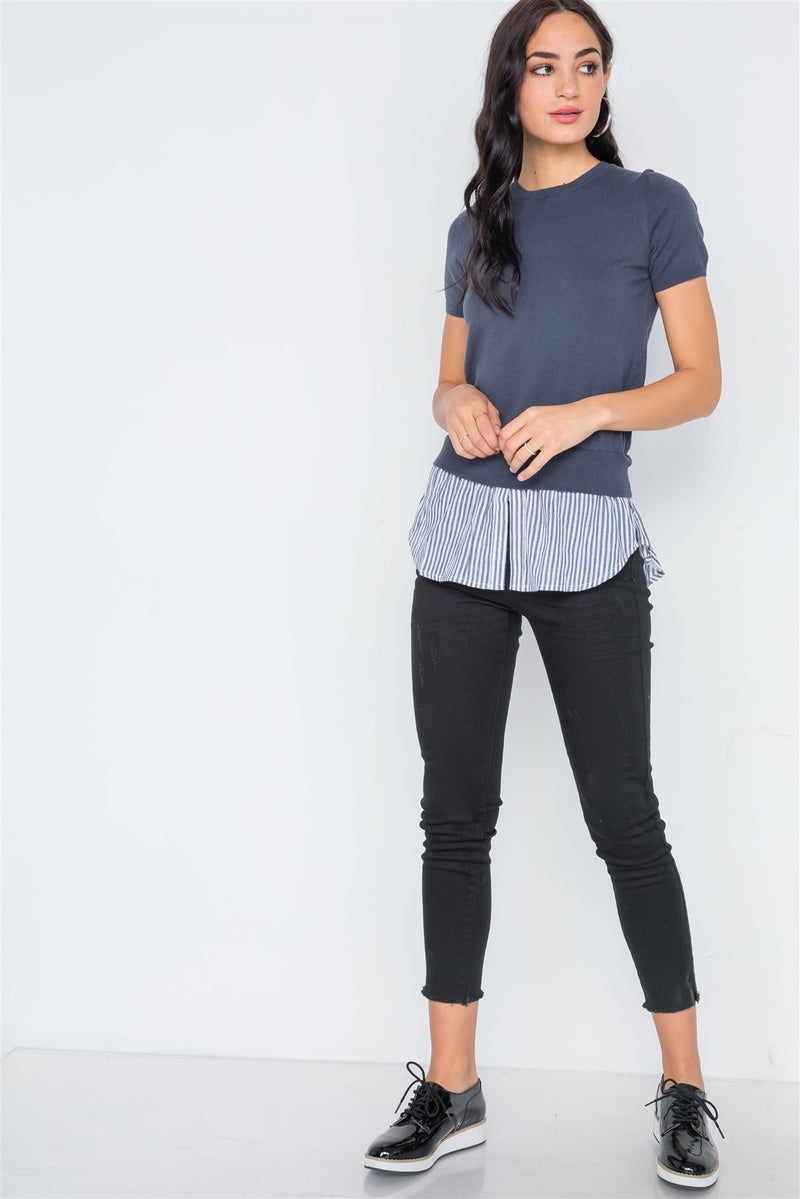 Short Sleeve Combo Stripe Sweater