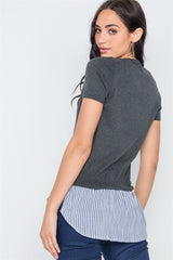 Short Sleeve Combo Stripe Sweater