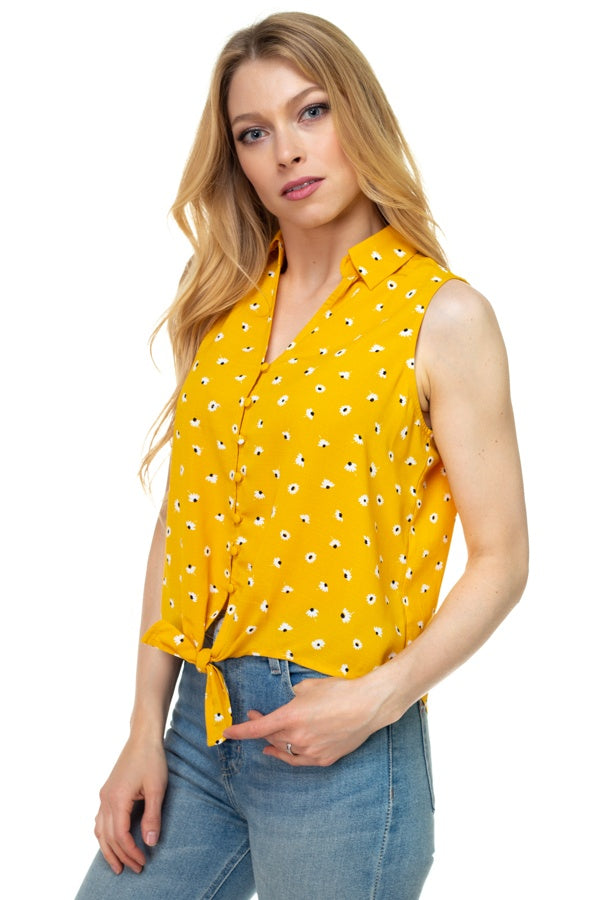 Floral Ditsy Knotted Sleeveless Top