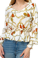Long Sleeve Baroque & Chain Print Top