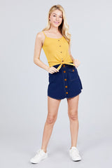 Round Neck W/button Down Front Tie Cami Top