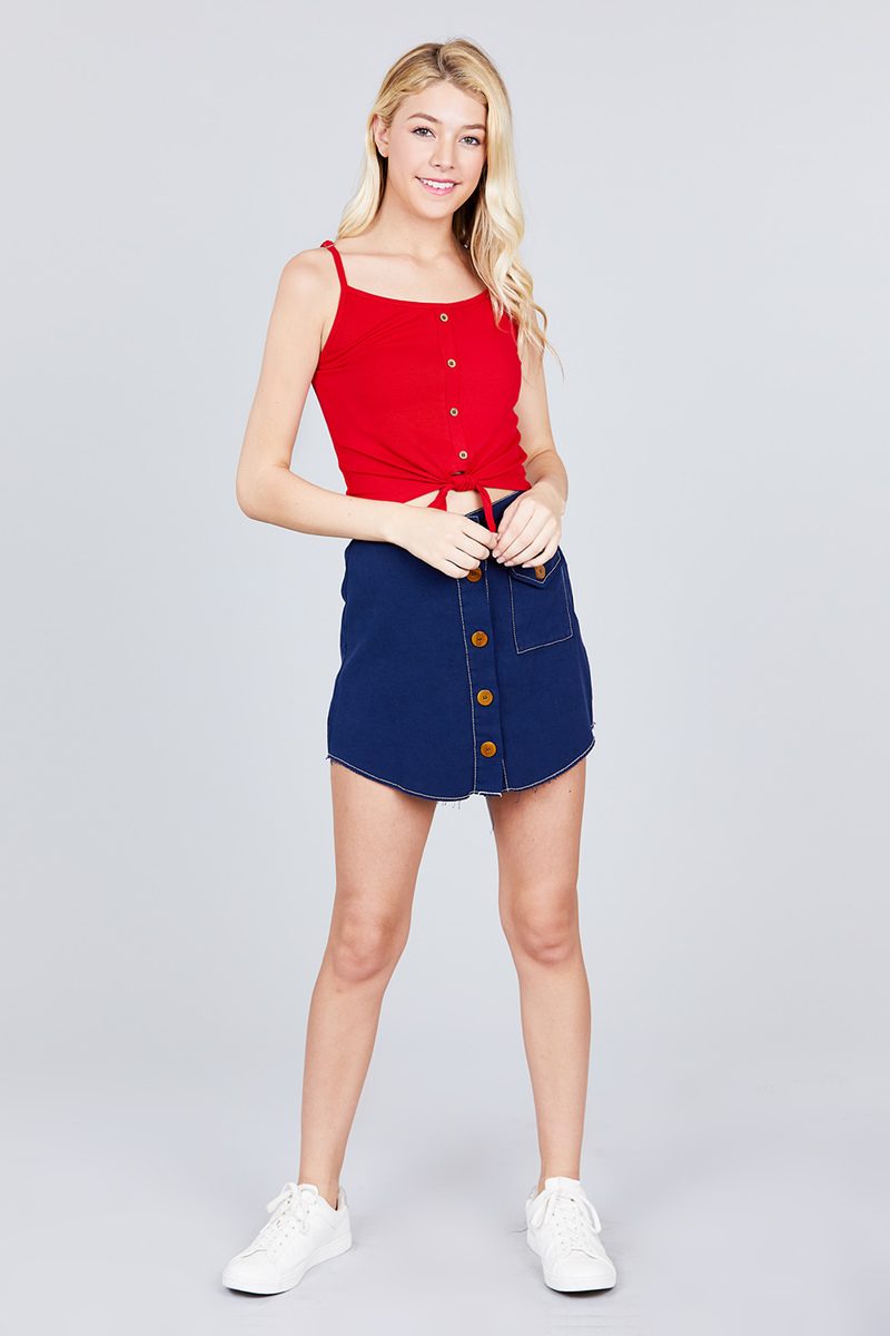Round Neck W/button Down Front Tie Cami Top