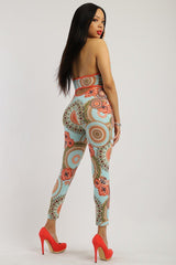 Print Jumpsuit With Back Tie Halter Neck