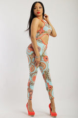 Print Jumpsuit With Back Tie Halter Neck