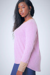 Solid, Waist Length Long Sleeve Top In A Relaxed Style With A Round Neck And Faux Suede Contrast