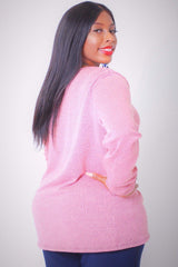 Stretchy Two Tone Knit, Diamond Pattern Long Sleeves Top