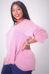 Stretchy Two Tone Knit, Diamond Pattern Long Sleeves Top