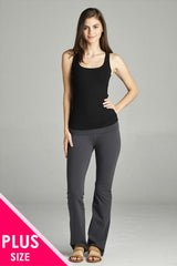 Full Length Leggings With Flare Bottom Detail And Fold Over Waist
