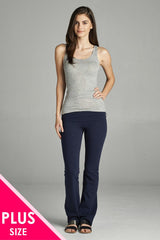 Full Length Leggings With Flare Bottom Detail And Fold Over Waist