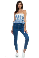 Boho Print Sleeveless Ruffle Top