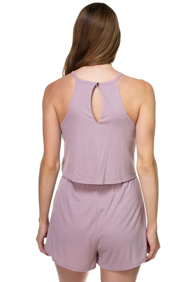 Sleeveless Ribbed Front Tie Romper