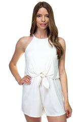 Sleeveless Ribbed Front Tie Romper