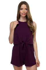 Sleeveless Ribbed Front Tie Romper